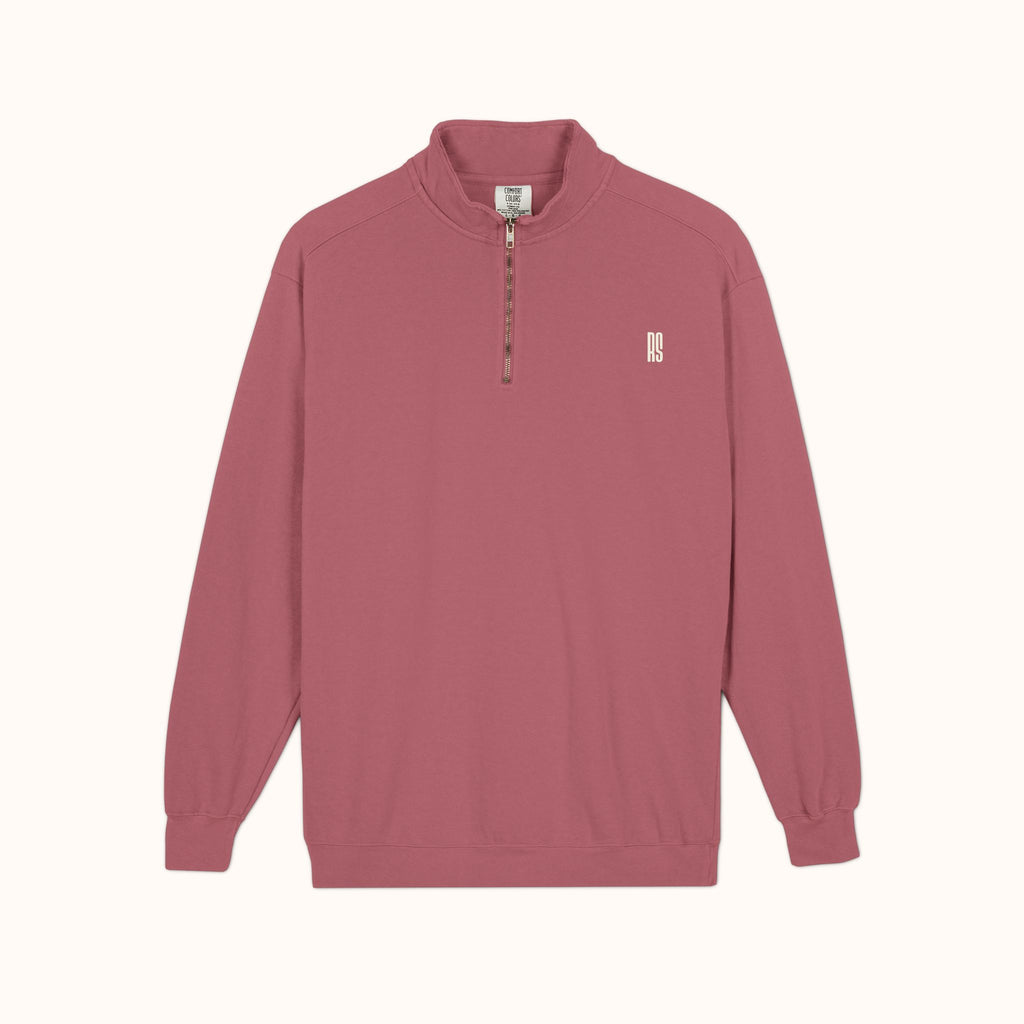 RAMU SHAMU EMBROIDED QUARTER-ZIP CRIMSON