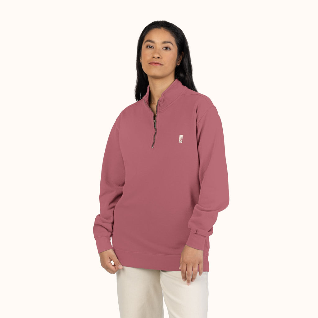 RAMU SHAMU EMBROIDED QUARTER-ZIP CRIMSON