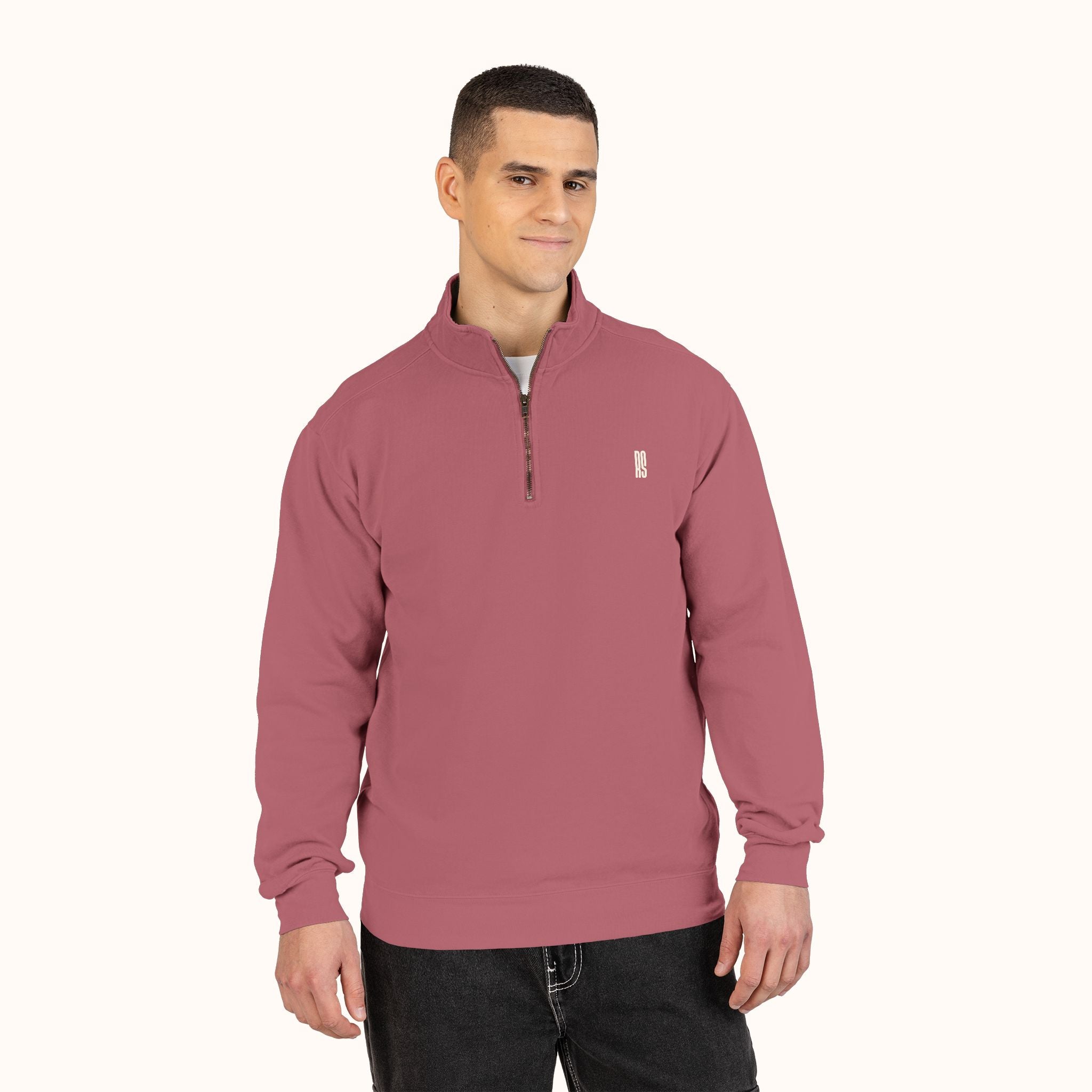 RAMU SHAMU EMBROIDED QUARTER-ZIP CRIMSON