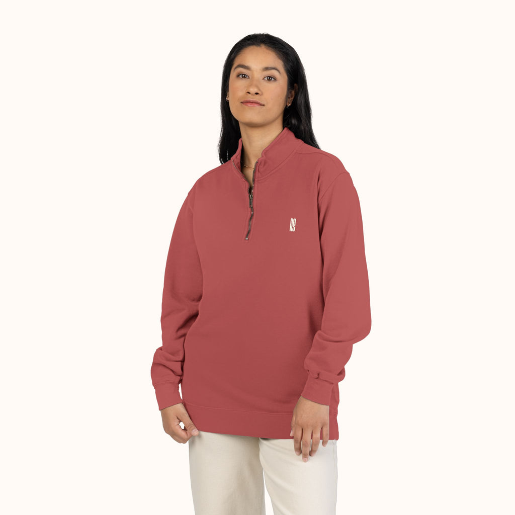 RAMU SHAMU EMBROIDED QUARTER-ZIP CRIMSON