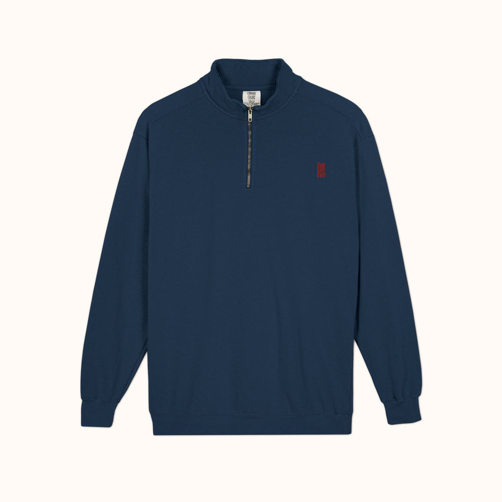 RAMU SHAMU EMBROIDED QUARTER-ZIP NAVY
