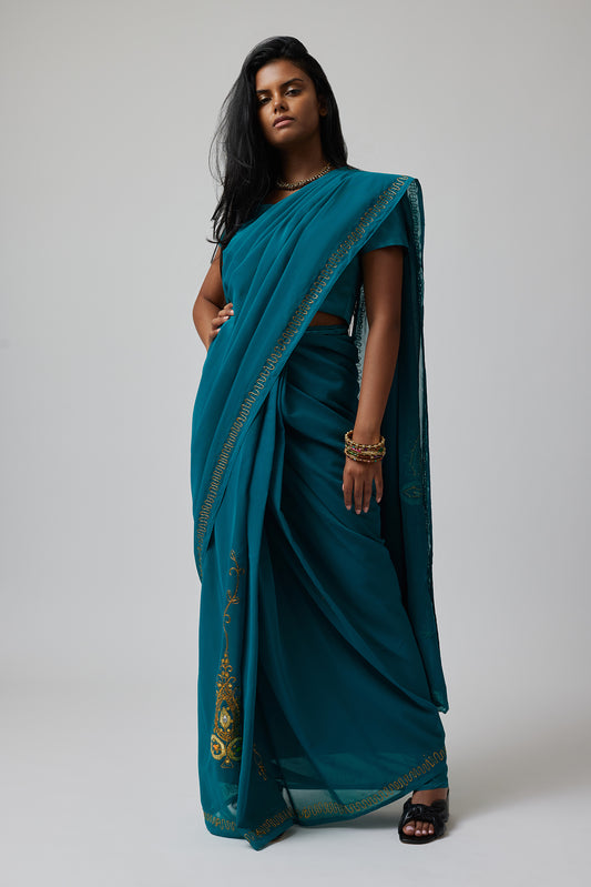 The Neela Saree from the front